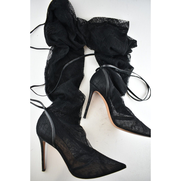 Gianvito Rossi Wildlace Black Lace Thigh High OTK Over Knee Sock Heel Boot 42 - Picture 3 of 12